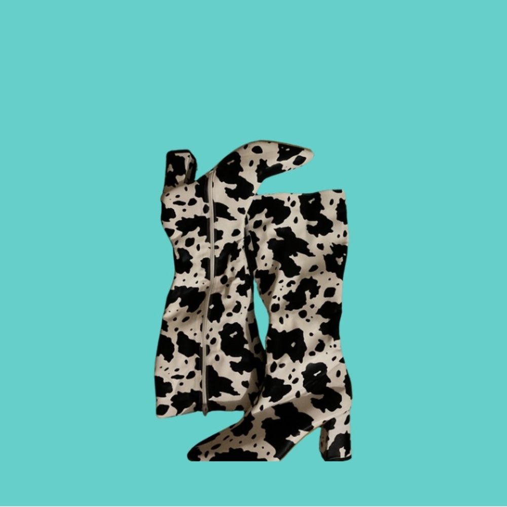 Cow Print Knee High Boots